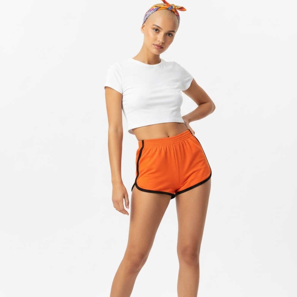 DEADSTOCK 80s NOS Orange Dolphin Dodger Sportswear Athletic High Waist Shorts XS
